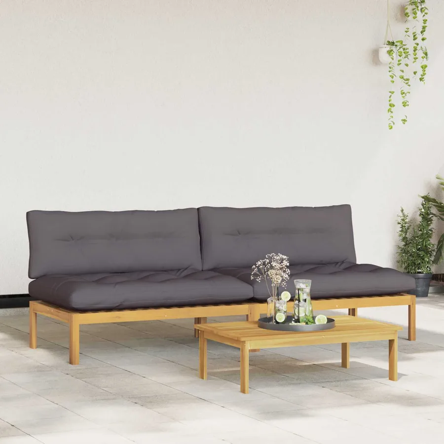 Unité de canapé du milieu Acacia Clair et Gris Foncé - 3