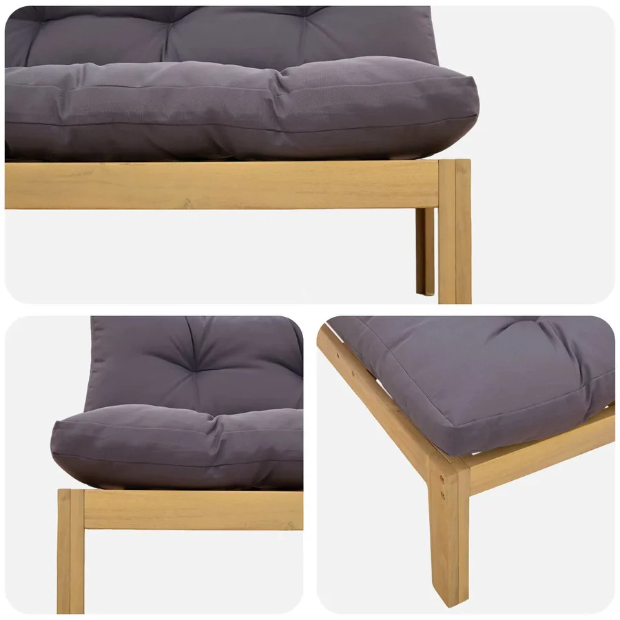 Unité de canapé du milieu Acacia Clair et Gris Foncé - 6