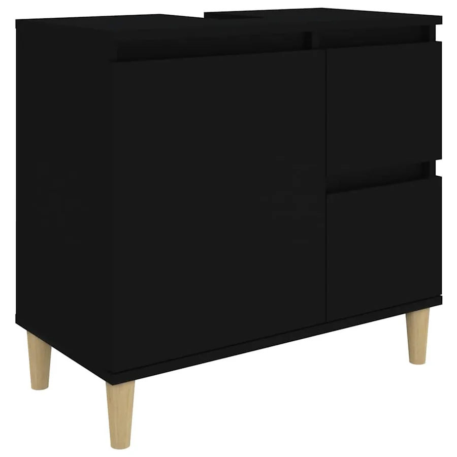Armoire de salle de bain noir 65x33x60 cm bois d'ingénierie - 2