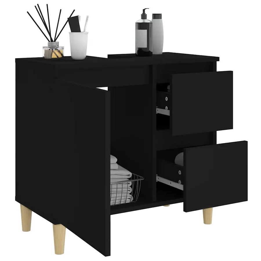 Armoire de salle de bain noir 65x33x60 cm bois d'ingénierie - 4