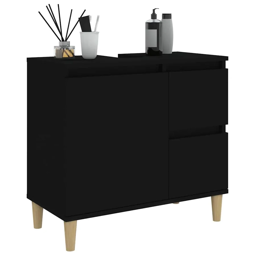 Armoire de salle de bain noir 65x33x60 cm bois d'ingénierie - 5