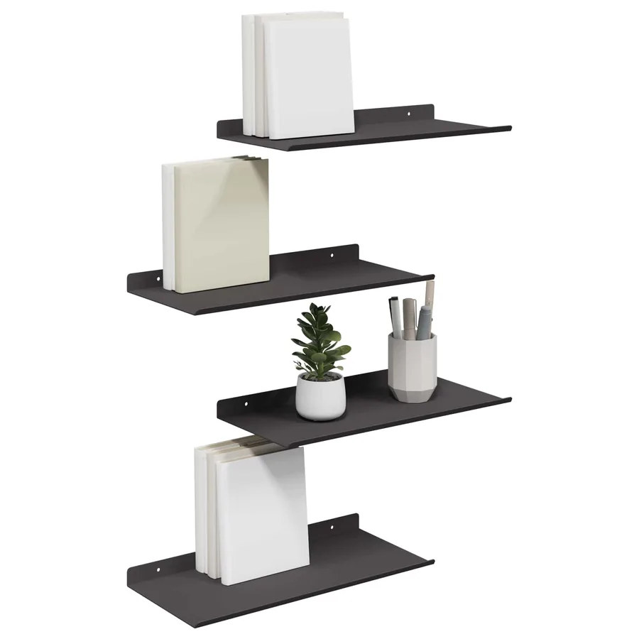 Étagère flottante 4 pcs Noir 40 x 18 x 2,5 cm Acier - 3