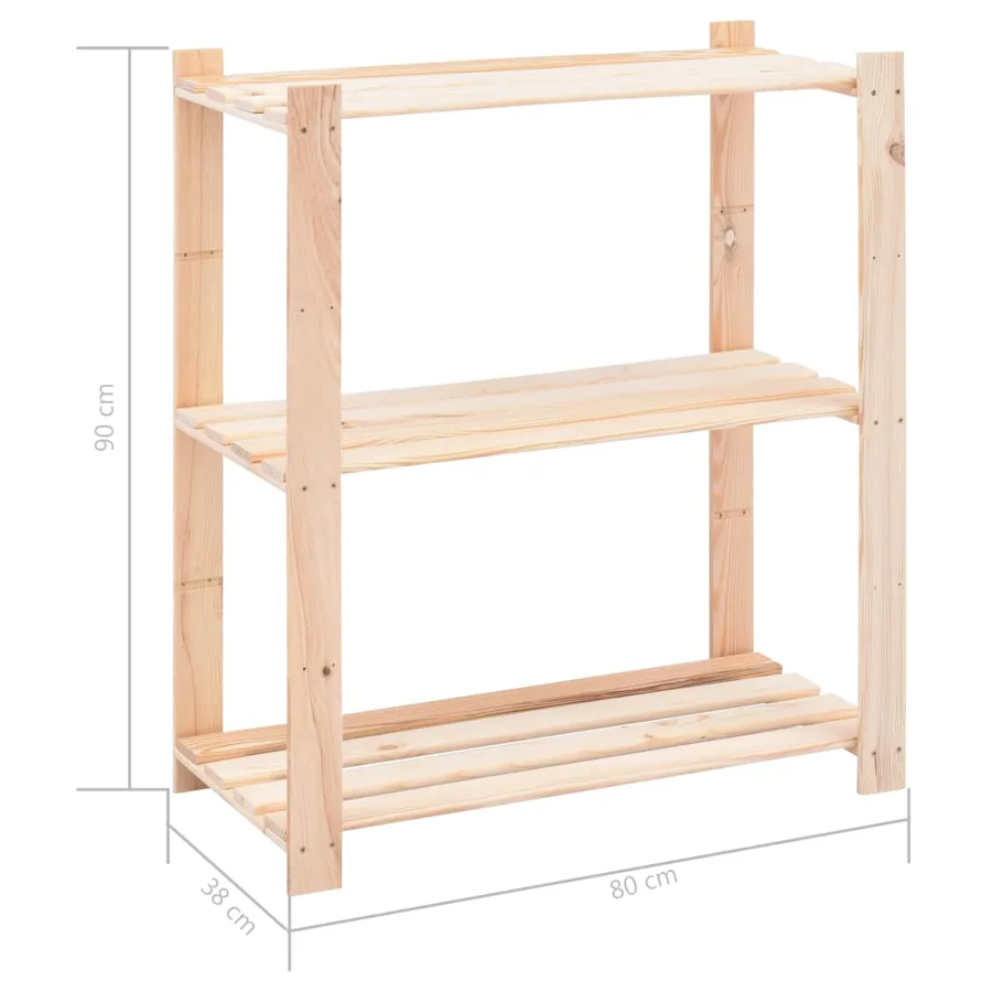 Étagères de rangement à 3 niveaux 3 pcs 80x38x90 cm Pin 150 kg - 8