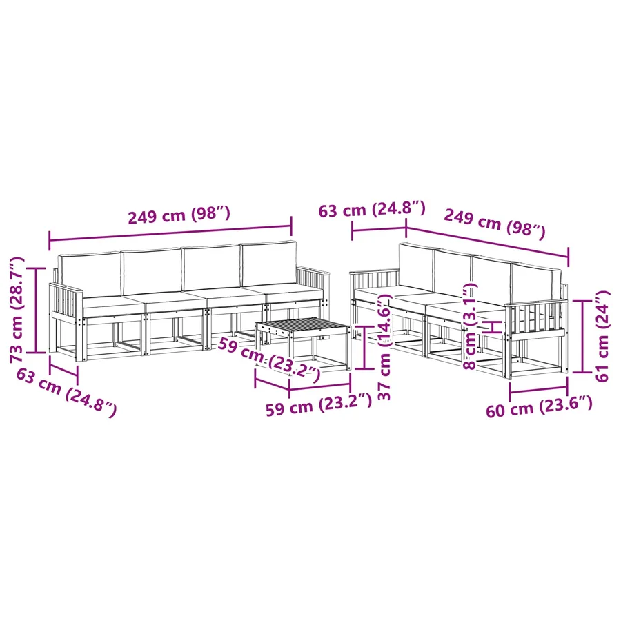 Ensemble de canapés d'extérieur 9 pcs Naturel et Anthracite - 8