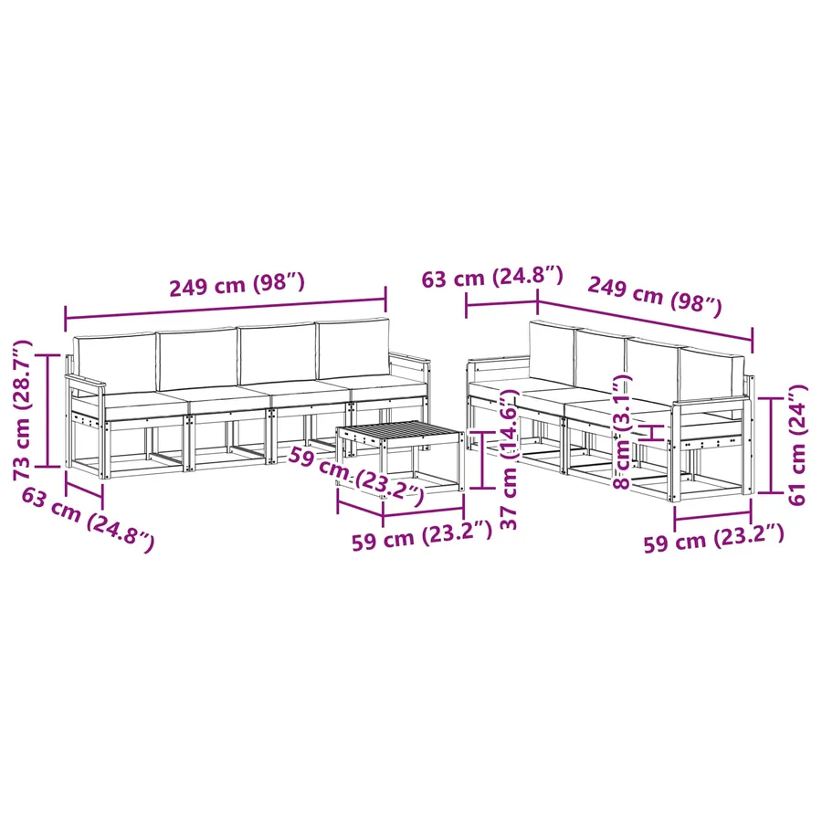 Ensemble de canapés d'extérieur 9 pcs Naturel et Anthracite - 9
