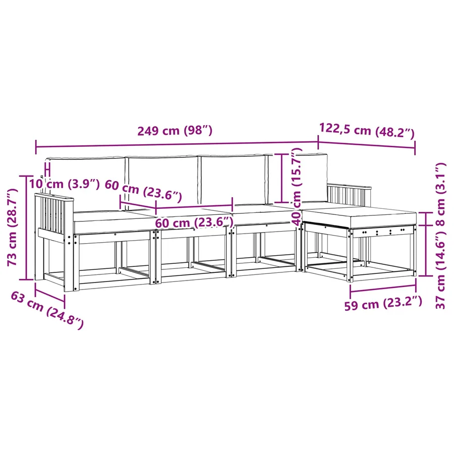 Ensemble de canapés d'extérieur 5 pcs Naturel et Anthracite - 8