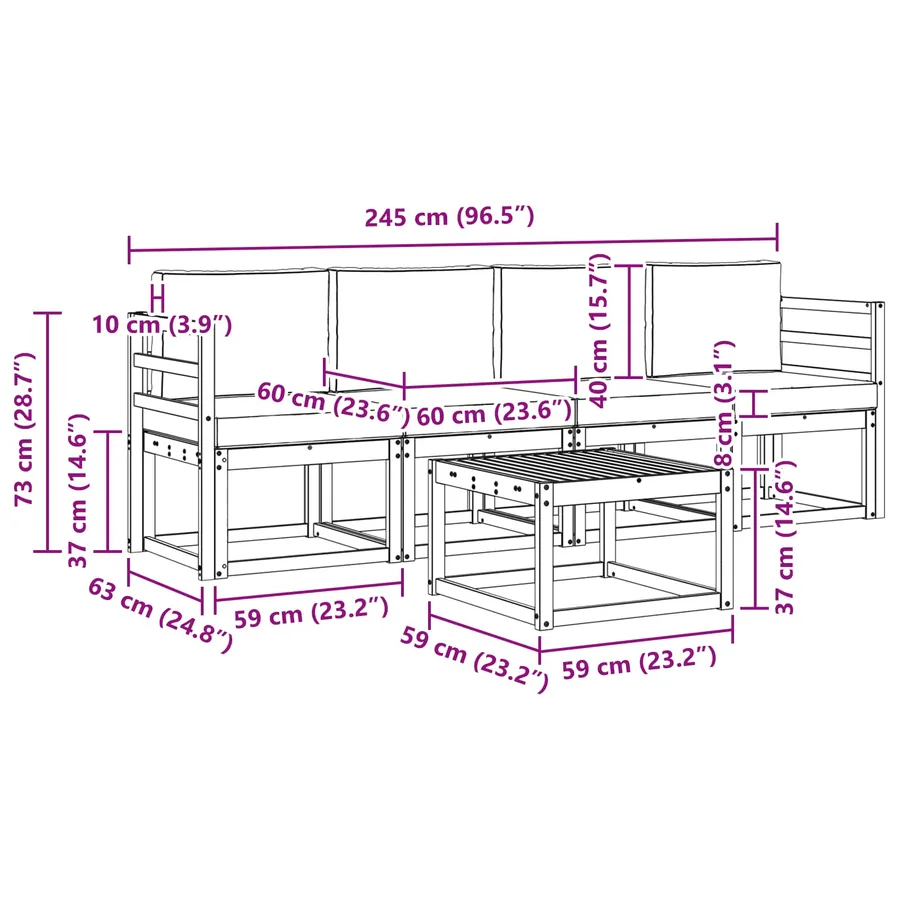 Ensemble de canapés d'extérieur 5 pcs Naturel et Anthracite - 9