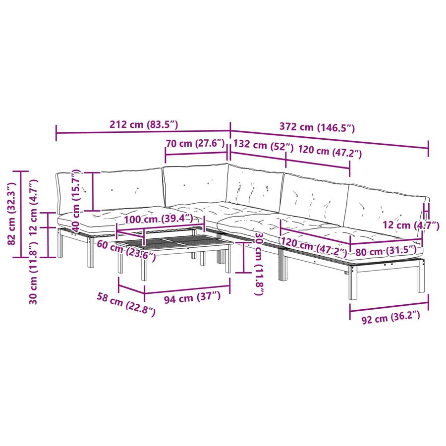 5 Pièce Unité du canapé en palette de jardin - 14