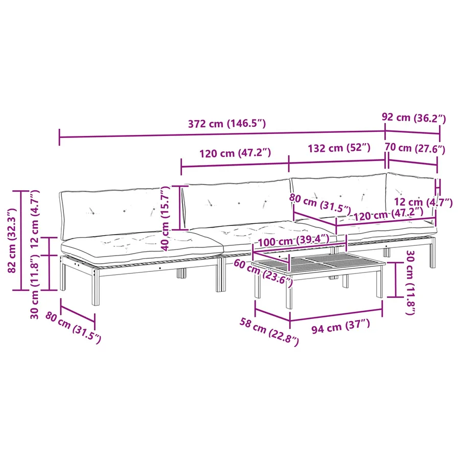 4 Pièce Unité du canapé en palette de jardin - 14