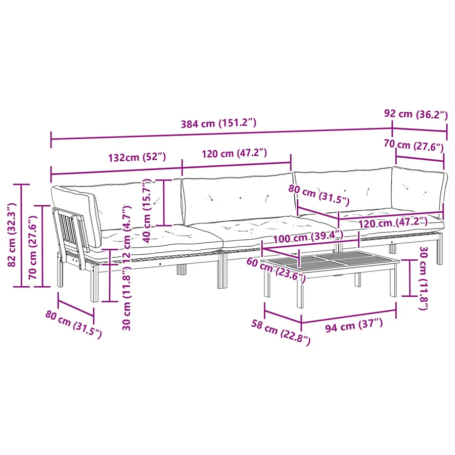 4 Pièce Unité du canapé en palette de jardin - 14