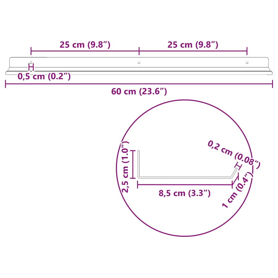Étagère flottante 2 pcs Rose 60 x 8,5 x 2,5 cm Acier - 12