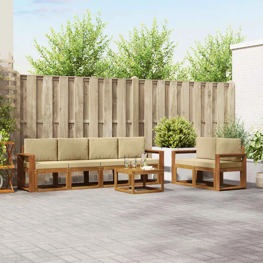 Ensemble de canapés d'extérieur 7 pcs Naturel et Beige
