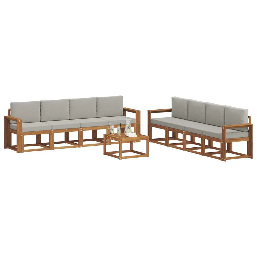 Ensemble de canapés d'extérieur 9 pcs Gris Naturel et Clair - 3