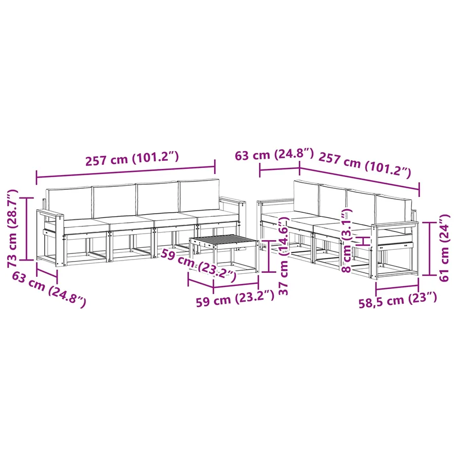Ensemble de canapés d'extérieur 9 pcs Gris Naturel et Clair - 9