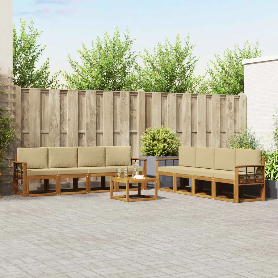 Ensemble de canapés d'extérieur 9 pcs Naturel et Beige