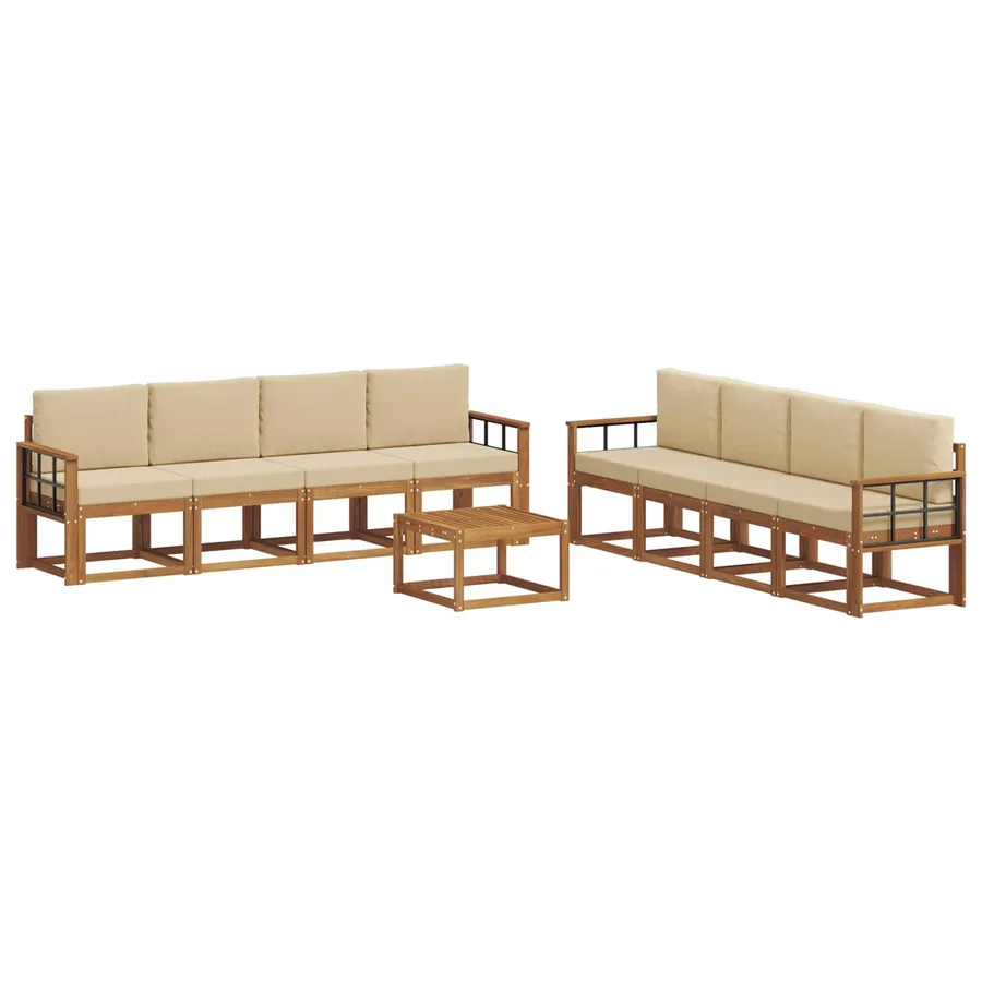 Ensemble de canapés d'extérieur 9 pcs Naturel et Beige - 2