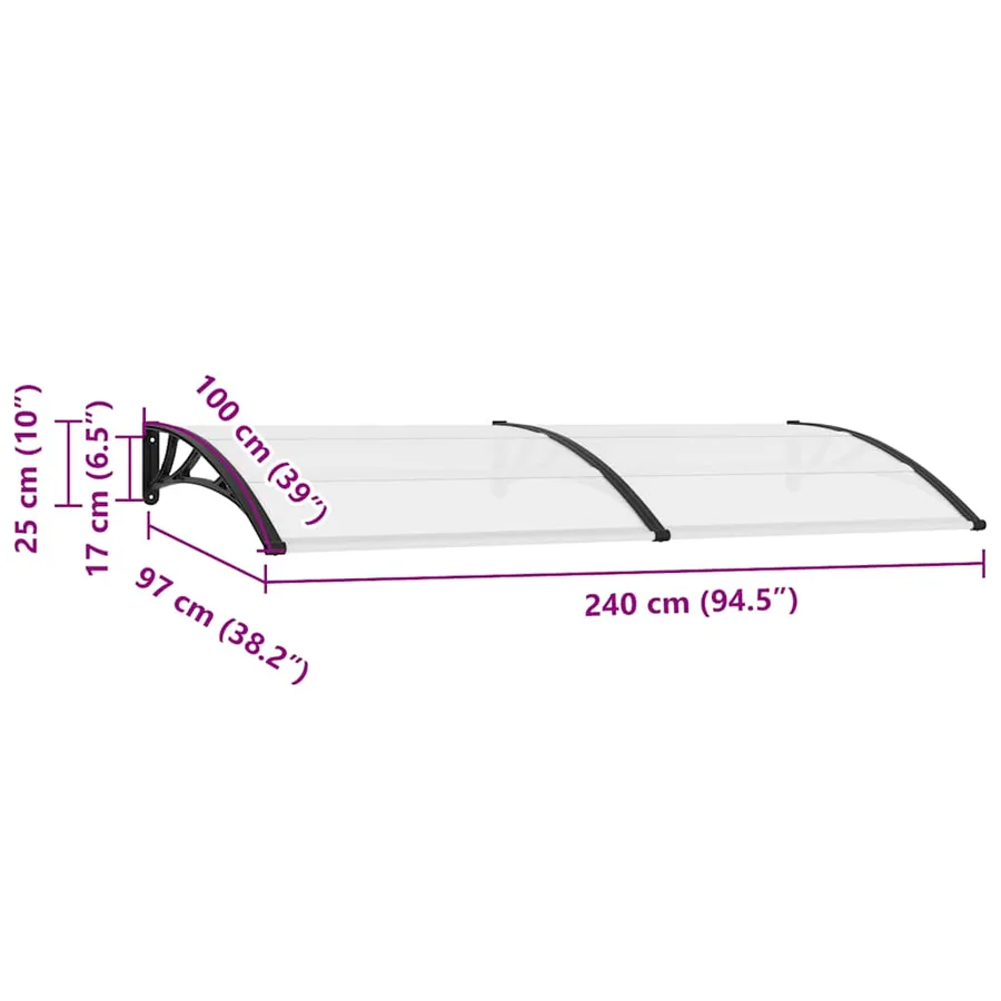 Auvent de porte 240 x 100 cm PC - 8