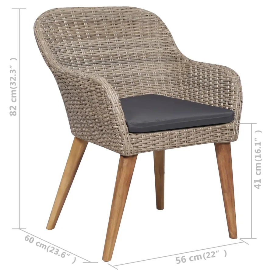 Chaises d'extérieur et coussins lot de 2 Résine tressée Marron - 7
