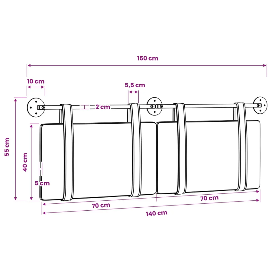 Tête de lit suspendue Rose PU antique - 12