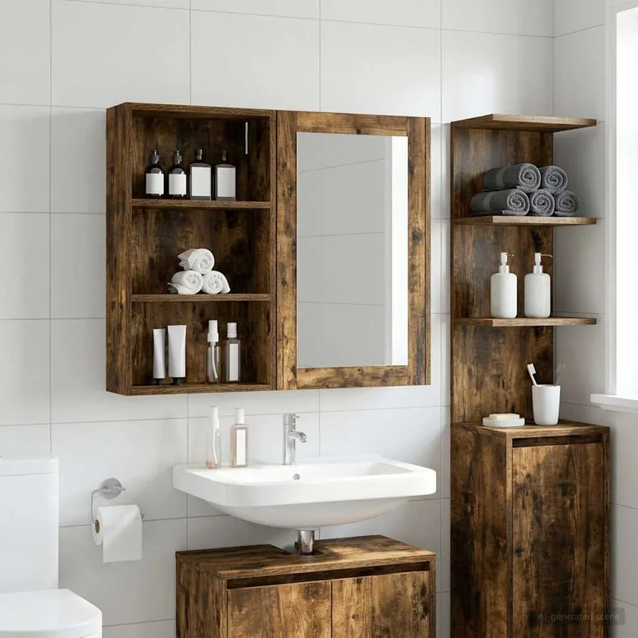 Armoire murale de salle de bain Chêne Fumé 40 x 14 x 70 cm - 5