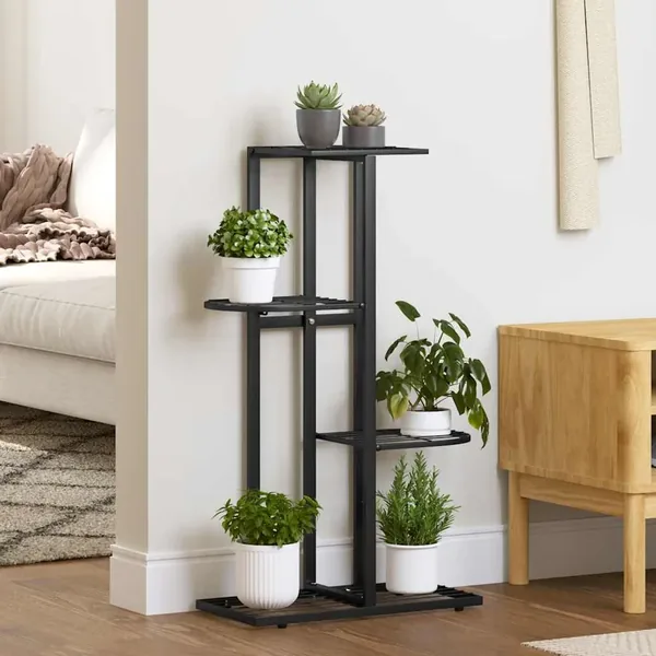 Support pour plantes 4 niveaux 43x22x76 cm Noir Métal