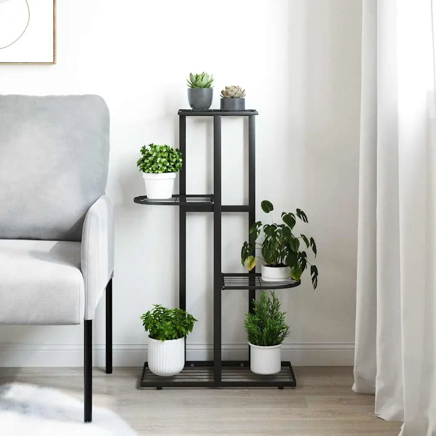 Support pour plantes 4 niveaux 43x22x76 cm Noir Métal - 3