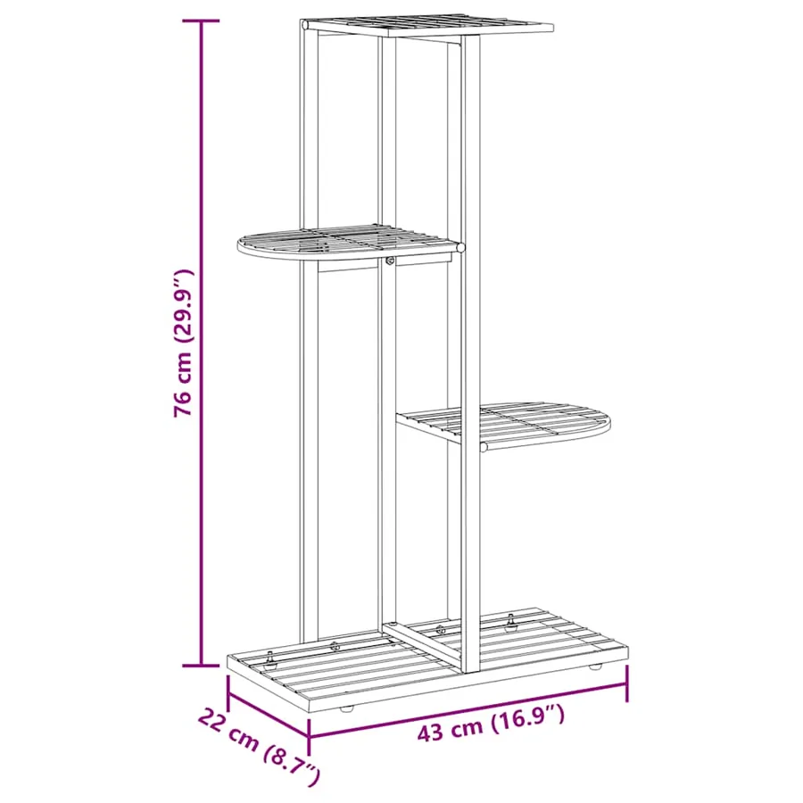 Support pour plantes 4 niveaux 43x22x76 cm Noir Métal - 9