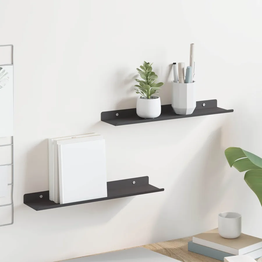 Étagère flottante 2 pcs Noir 40 x 8,5 x 2,5 cm Acier