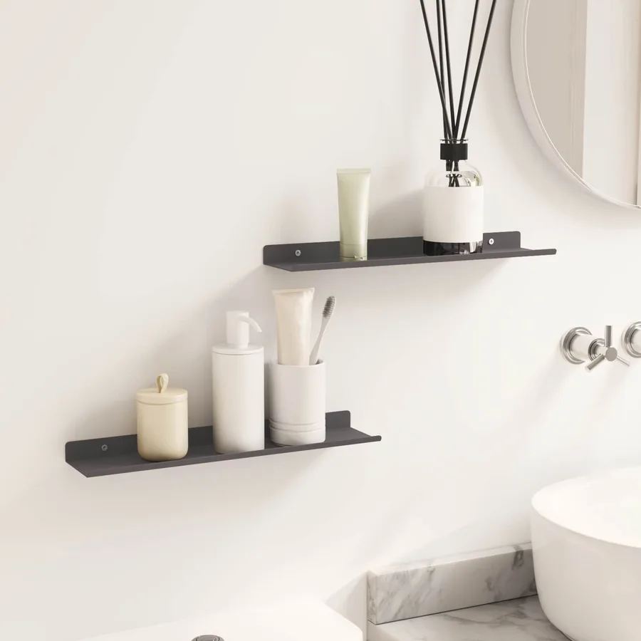 Étagère flottante 2 pcs Noir 40 x 8,5 x 2,5 cm Acier - 4