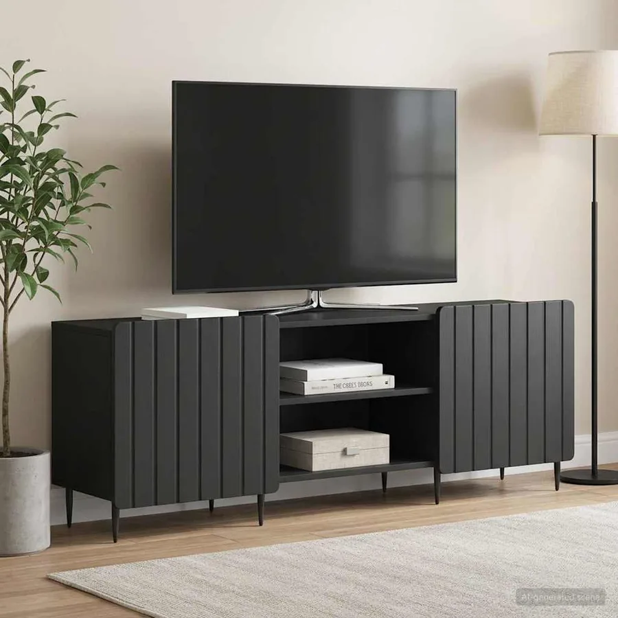 Meuble TV Noir 150 x 31 x 52 cm Bois d'ingénierie - 4