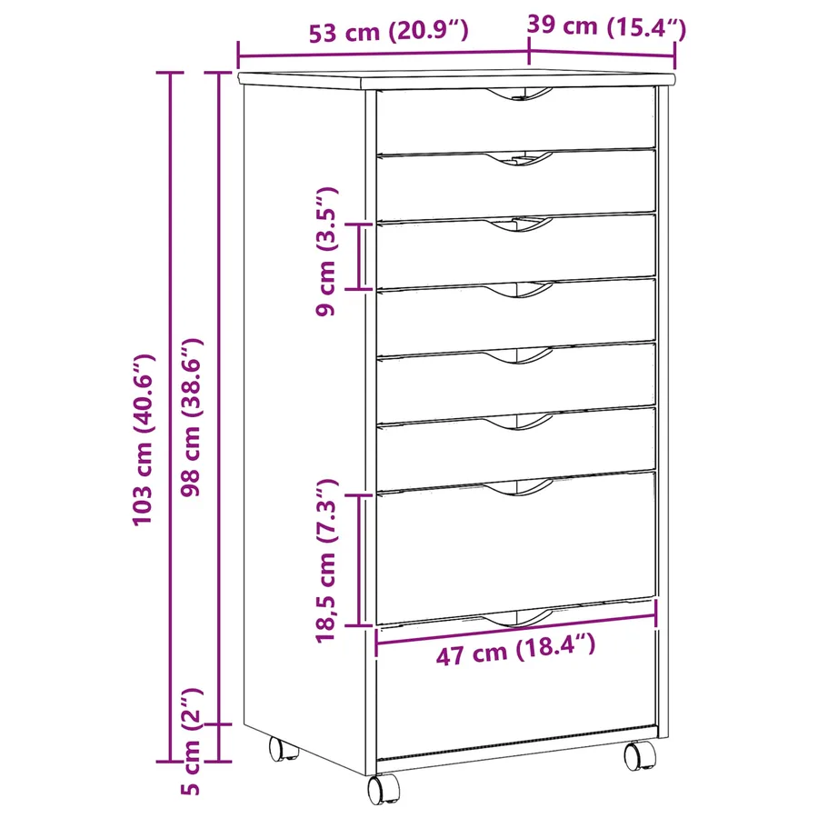 Cabinet Roulant avec Tiroirs avec roue MOSS Vernis transparent - 8