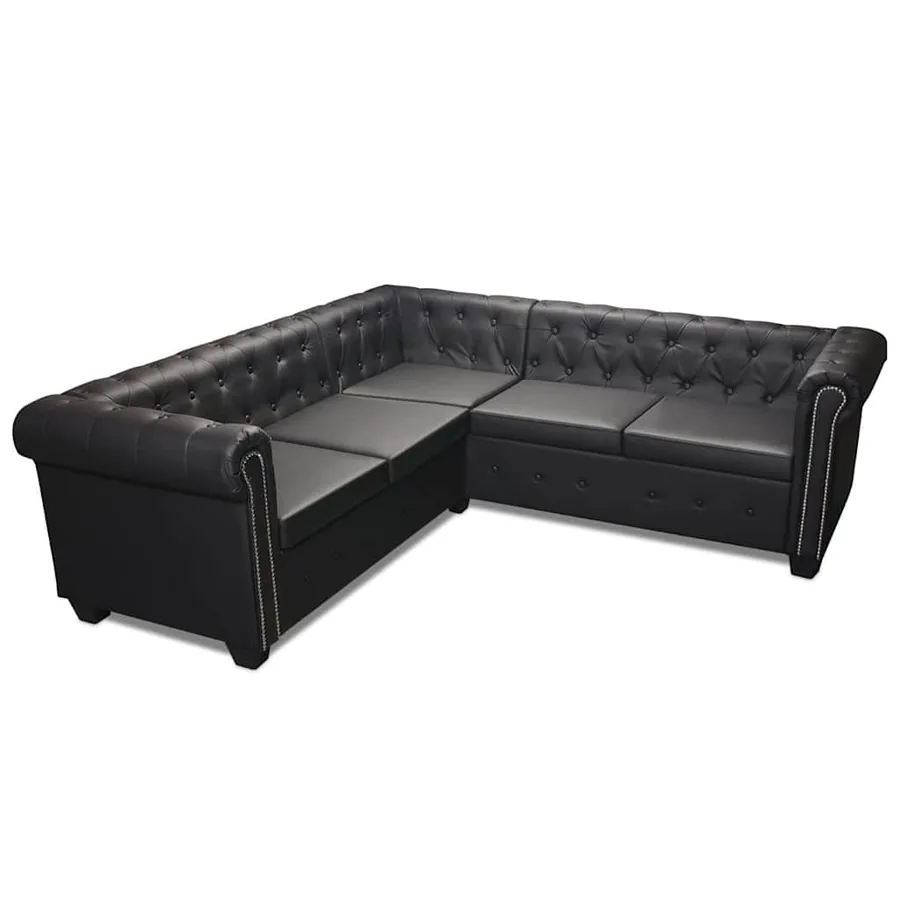 Canapé d'angle Chesterfield 5 places Cuir synthétique Noir - 2