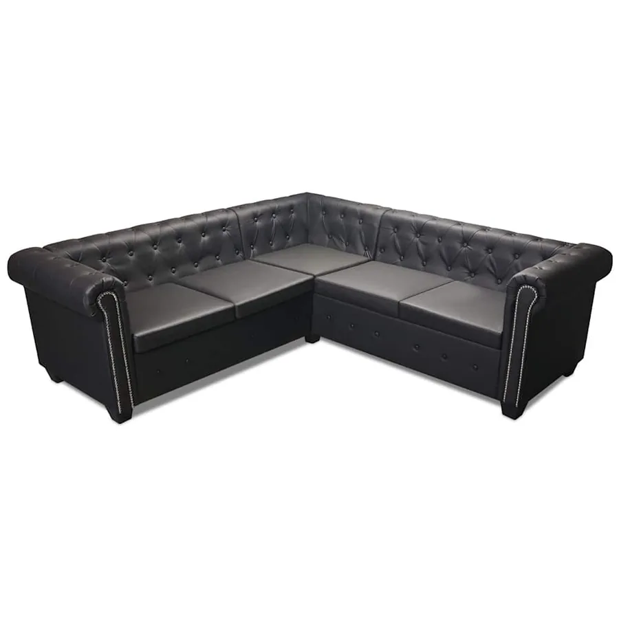 Canapé d'angle Chesterfield 5 places Cuir synthétique Noir - 3