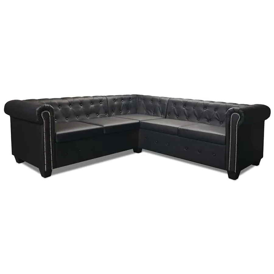 Canapé d'angle Chesterfield 5 places Cuir synthétique Noir - 4