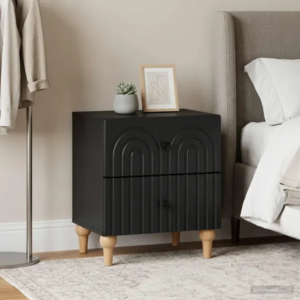 Cabinet de chevet avec tiroir 2 pcs Noir 43 x 34,5 x 48 cm