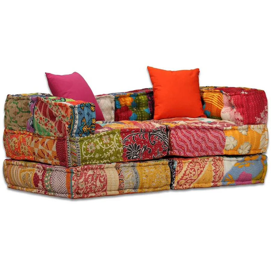 Pouf modulaire à 2 places Patchwork Tissu - 15