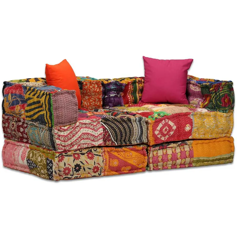 Pouf modulaire à 2 places Patchwork Tissu - 16