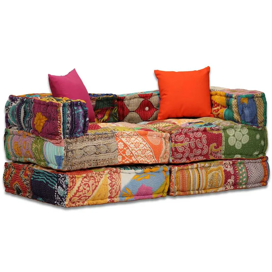 Pouf modulaire à 2 places Patchwork Tissu - 17