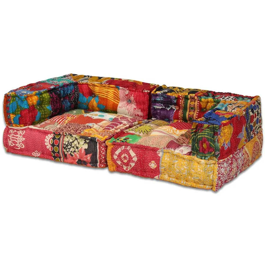 Pouf modulaire à 2 places Patchwork Tissu - 3