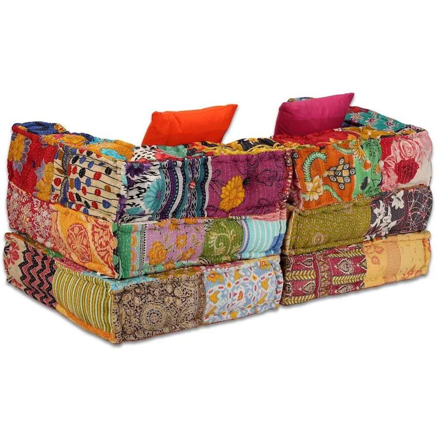 Pouf modulaire à 2 places Patchwork Tissu - 9