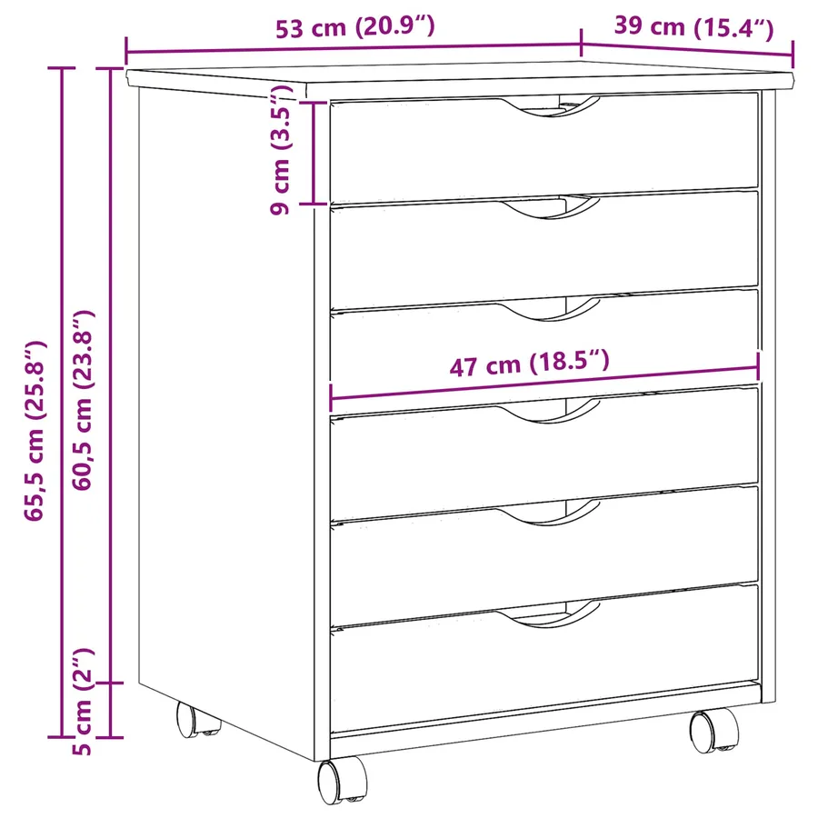 Cabinet Roulant avec Tiroirs avec roue MOSS Vernis transparent - 8