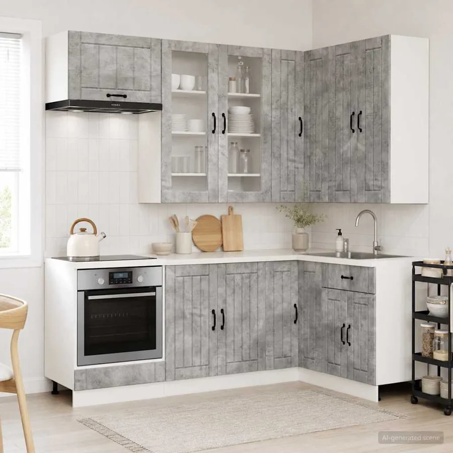 Unité de cuisine LUCCA 8 pcs Gris béton Bois d'ingénierie