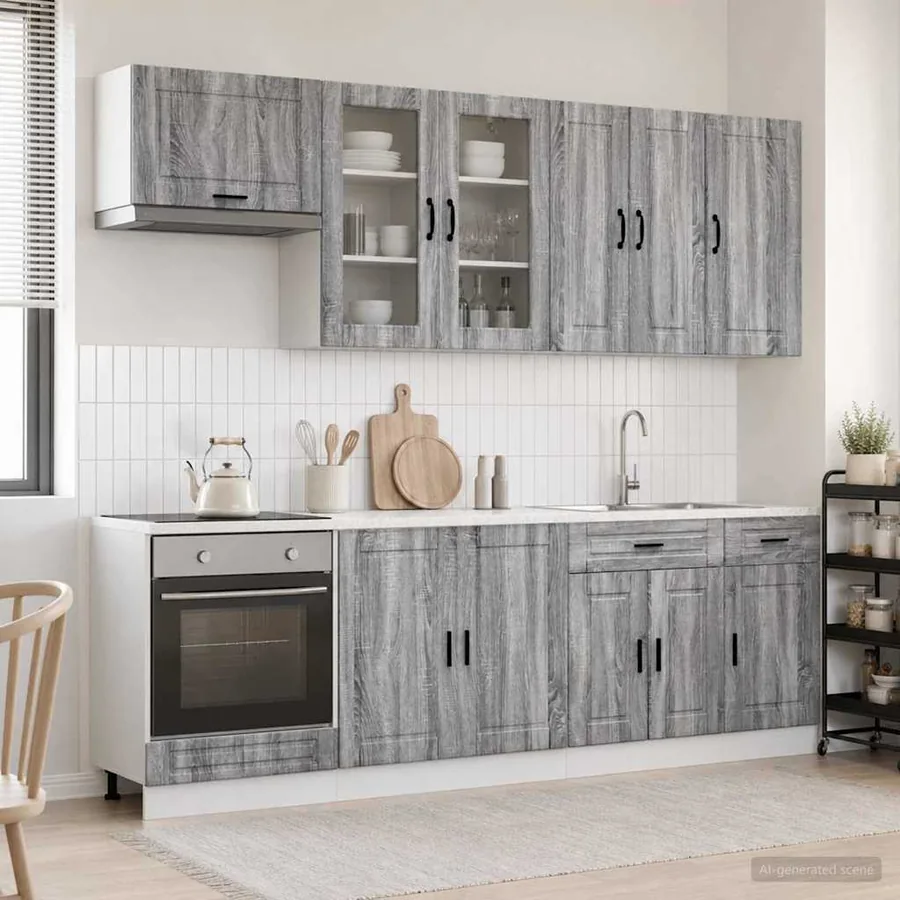 Unité de cuisine PORTO 8 pcs Sonoma gris Bois d'ingénierie