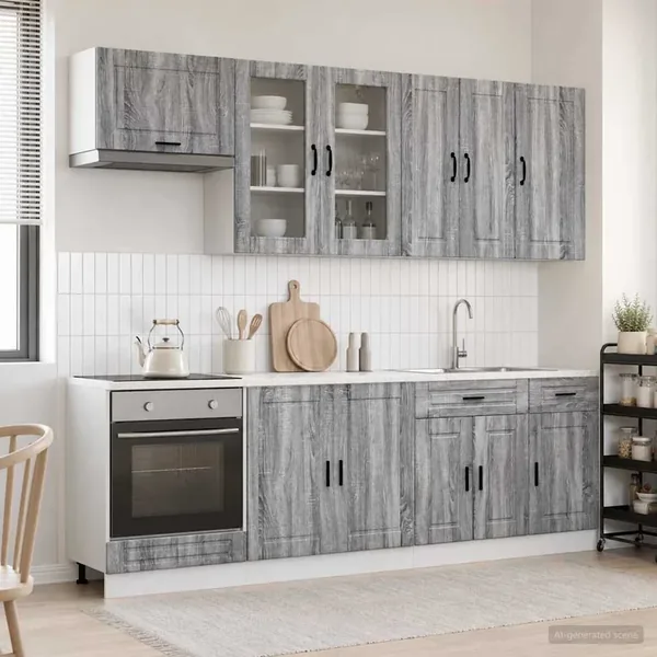 Unité de cuisine PORTO 8 pcs Sonoma gris Bois d'ingénierie