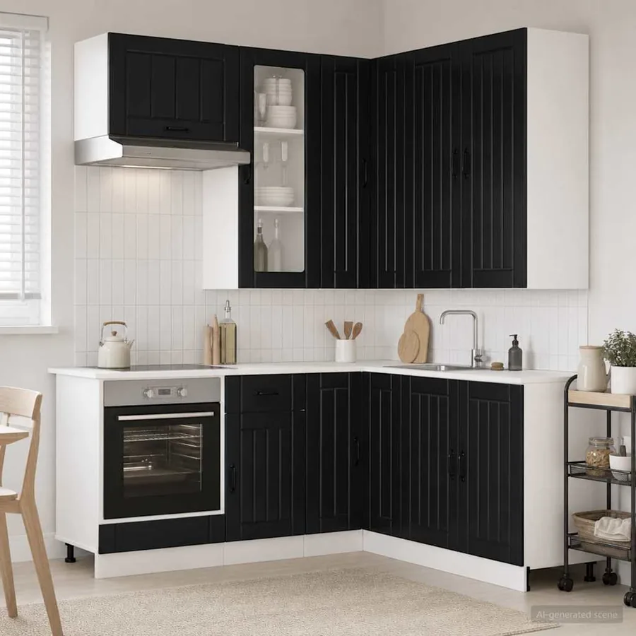 Unité de cuisine LUCCA 8 pcs Noir Bois d'ingénierie