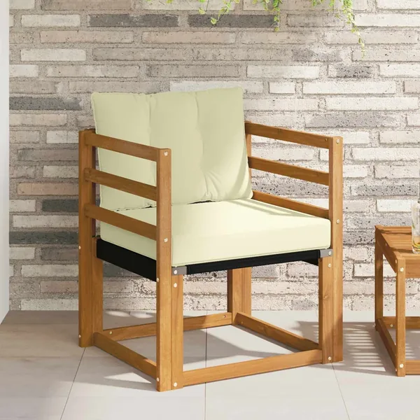 Canapé d’extérieur Bois d'Acacia Massif Naturel et Crème