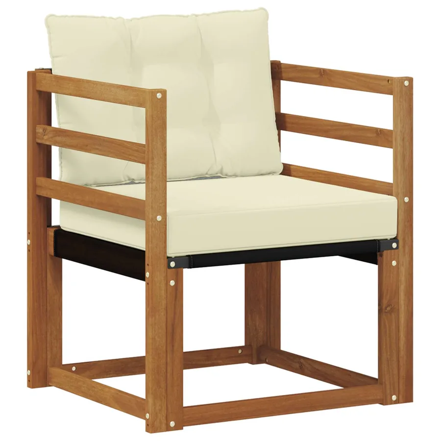 Canapé d’extérieur Bois d'Acacia Massif Naturel et Crème - 2