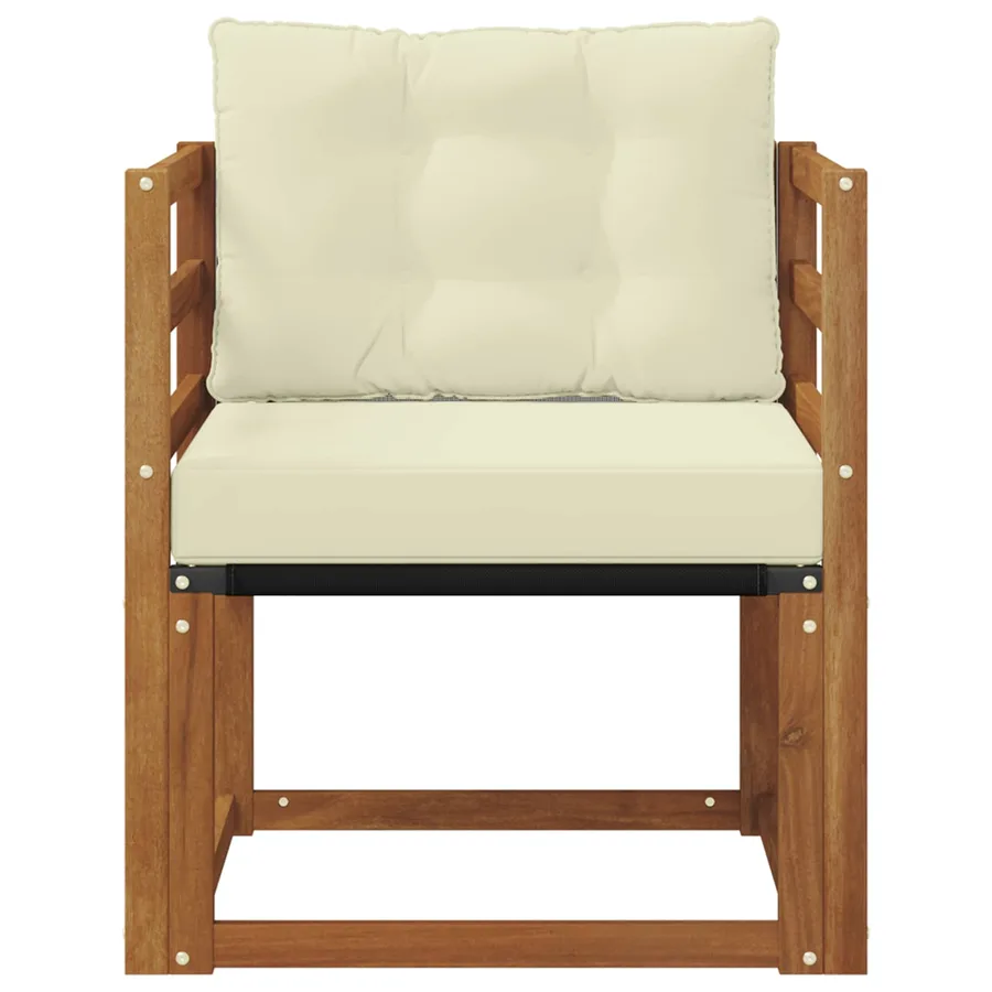 Canapé d’extérieur Bois d'Acacia Massif Naturel et Crème - 5