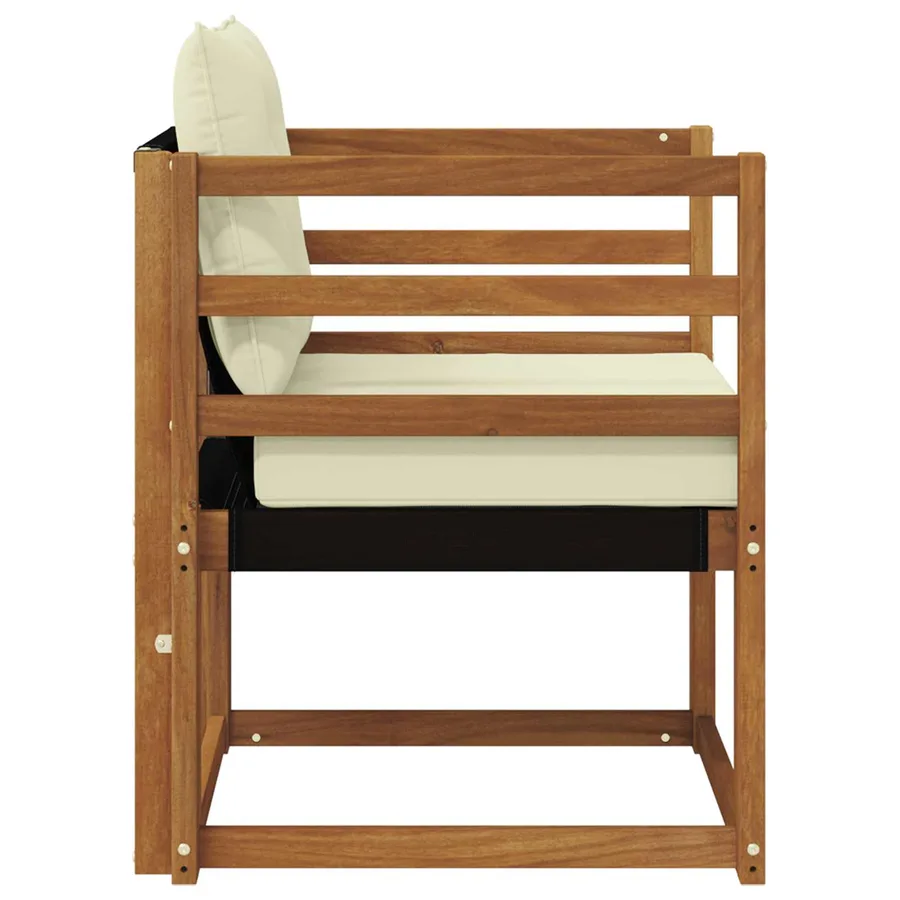 Canapé d’extérieur Bois d'Acacia Massif Naturel et Crème - 6