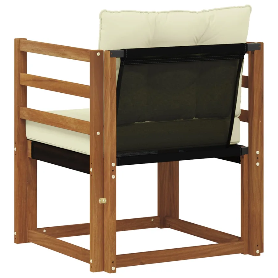 Canapé d’extérieur Bois d'Acacia Massif Naturel et Crème - 7